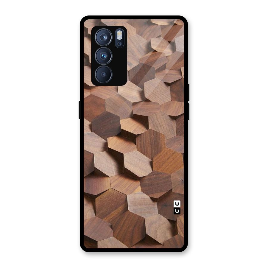 Uplifted Wood Hexagons Glass Back Case for Oppo Reno6 Pro 5G