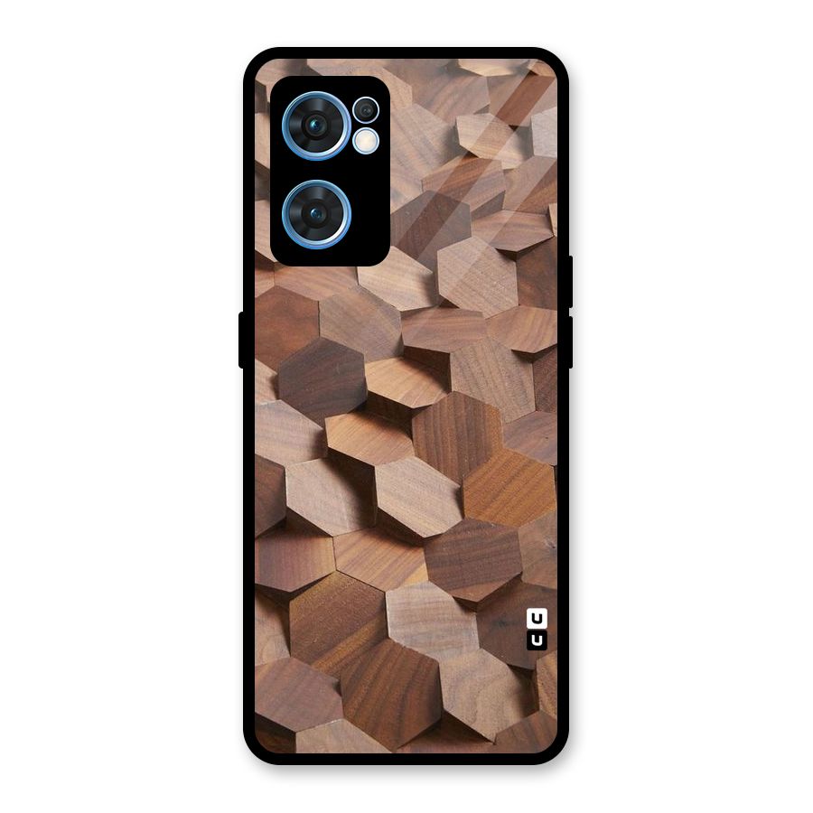 Uplifted Wood Hexagons Glass Back Case for Oppo Reno7 5G