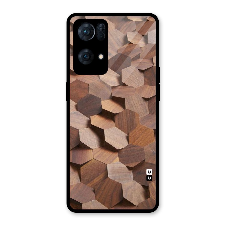 Uplifted Wood Hexagons Glass Back Case for Oppo Reno7 Pro 5G