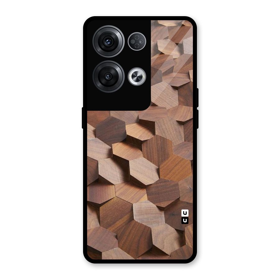 Uplifted Wood Hexagons Glass Back Case for Oppo Reno8 Pro 5G