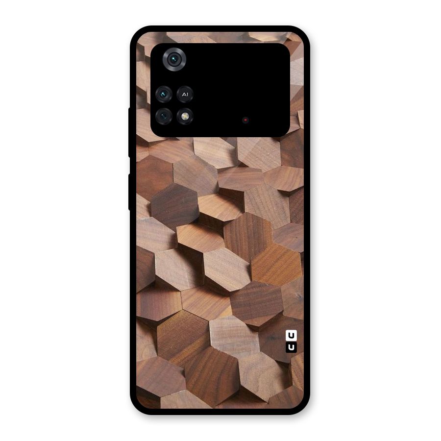 Uplifted Wood Hexagons Glass Back Case for Poco M4 Pro 4G