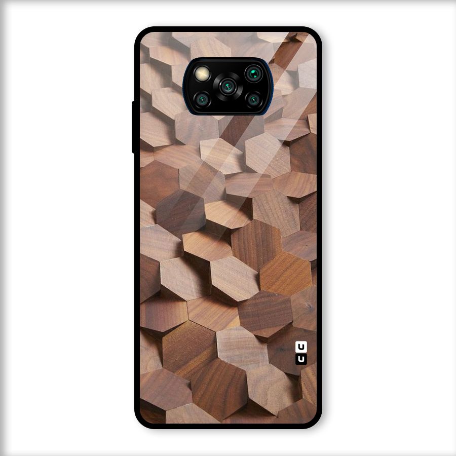 Uplifted Wood Hexagons Glass Back Case for Poco X3