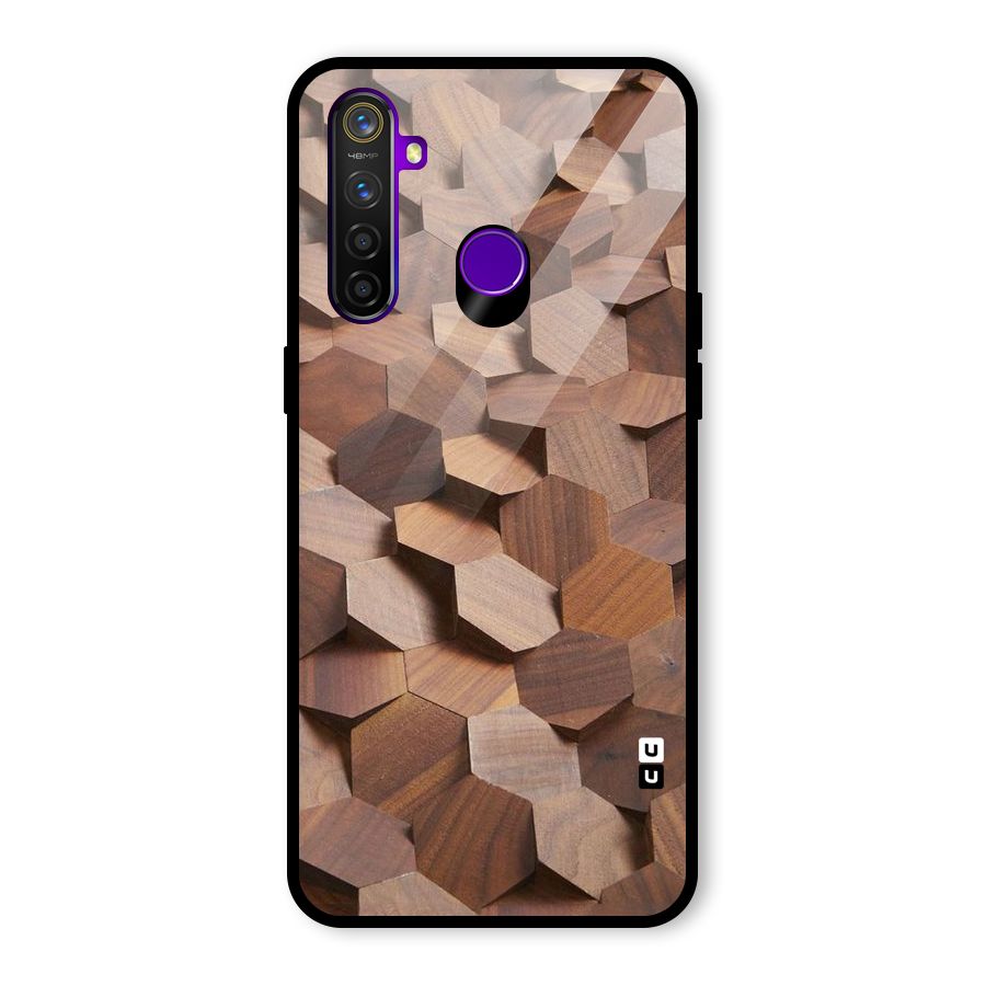 Uplifted Wood Hexagons Glass Back Case for Realme 5 Pro