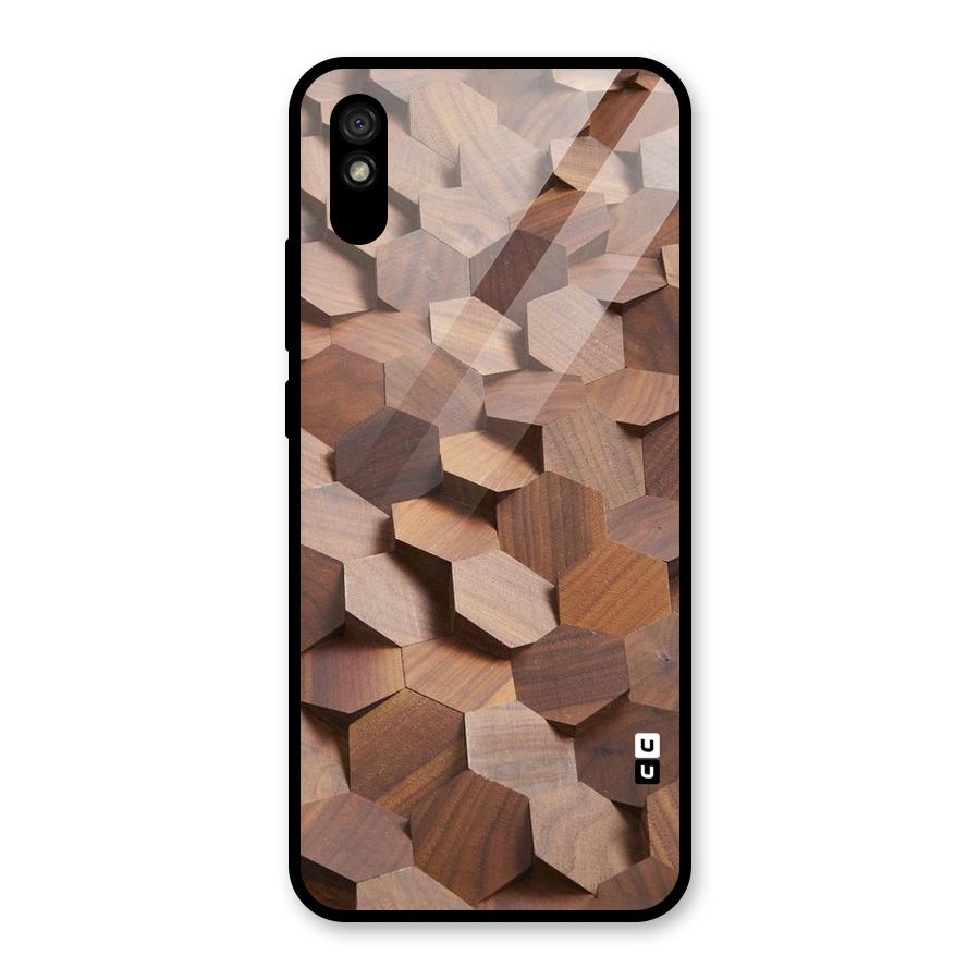 Uplifted Wood Hexagons Glass Back Case for Redmi 9A