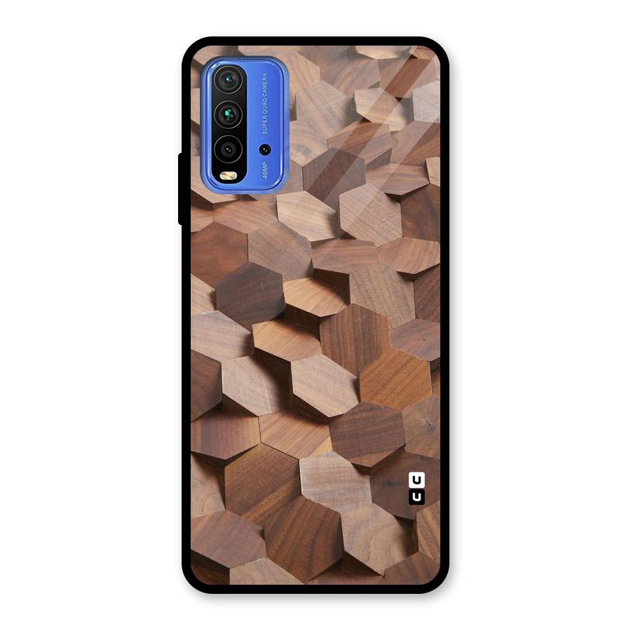 Uplifted Wood Hexagons Glass Back Case for Redmi 9 Power