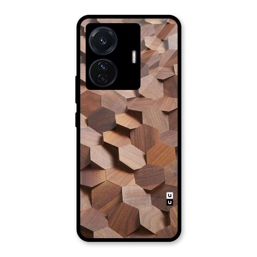 Uplifted Wood Hexagons Glass Back Case for Vivo T1 Pro