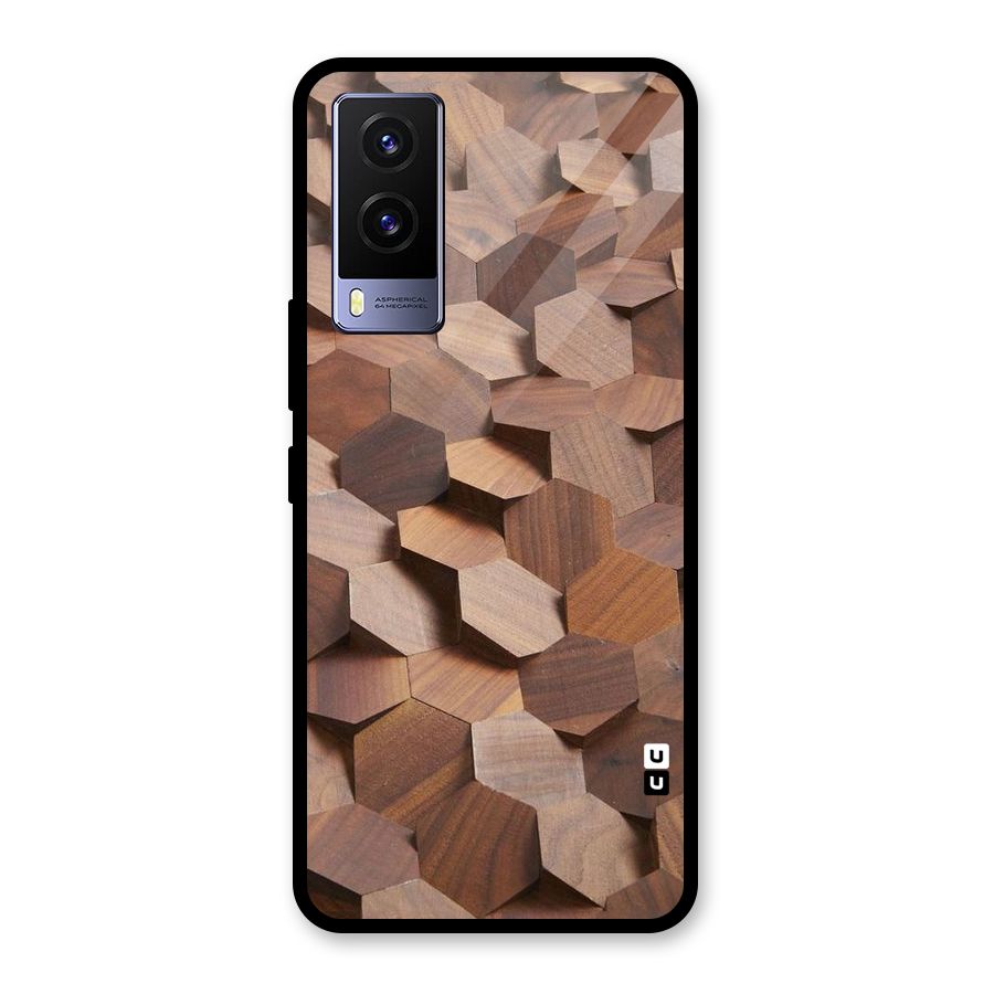 Uplifted Wood Hexagons Glass Back Case for Vivo V21e 5G