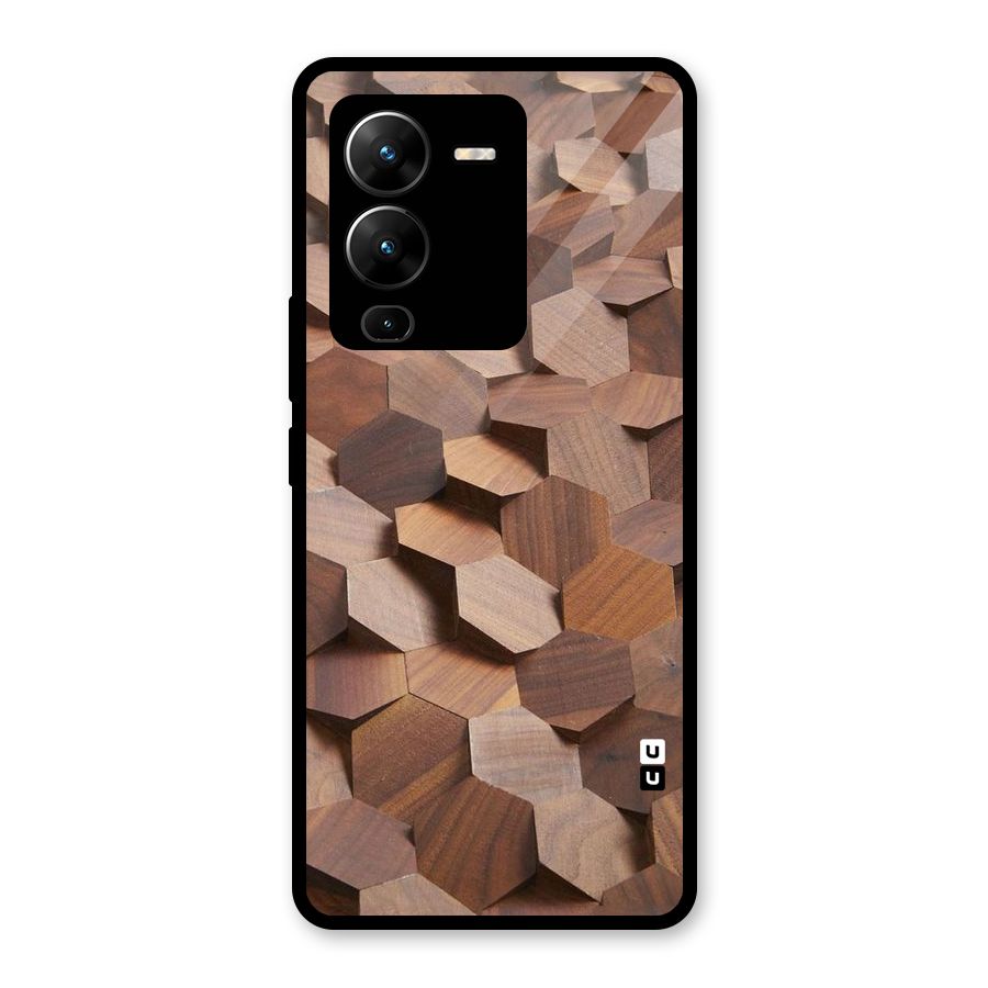 Uplifted Wood Hexagons Glass Back Case for Vivo V25 Pro