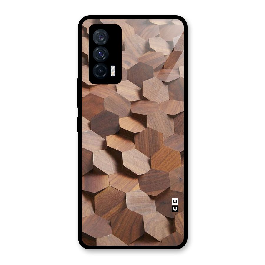 Uplifted Wood Hexagons Glass Back Case for Vivo iQOO 7 5G