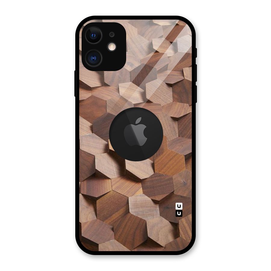 Uplifted Wood Hexagons Glass Back Case for iPhone 11 Logo Cut
