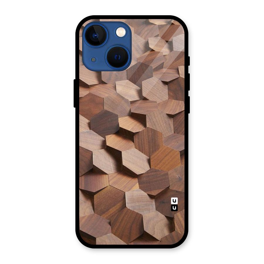 Uplifted Wood Hexagons Glass Back Case for iPhone 13 Mini