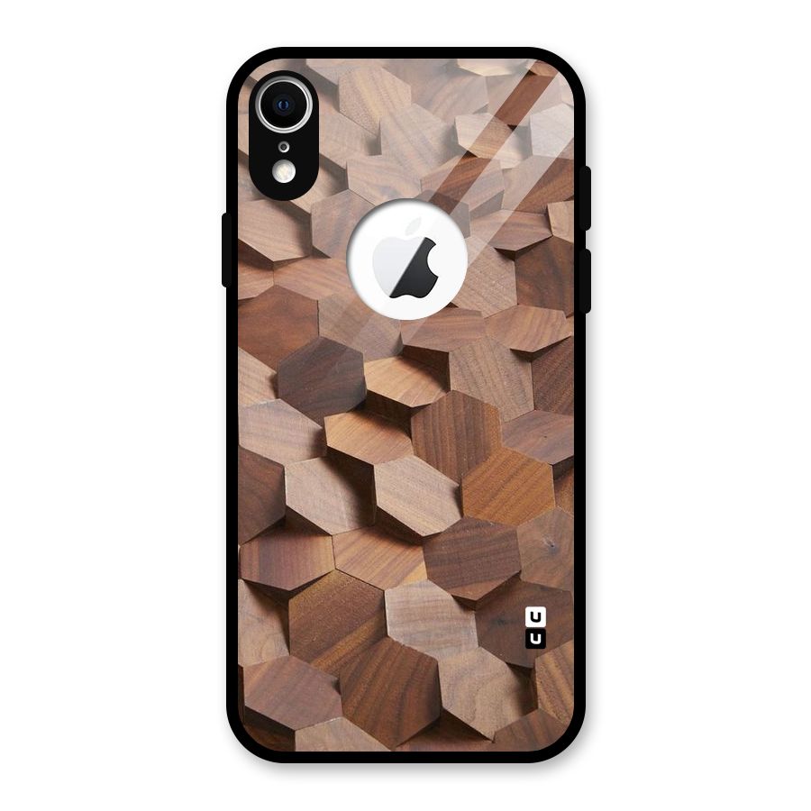 Uplifted Wood Hexagons Glass Back Case for iPhone XR Logo Cut