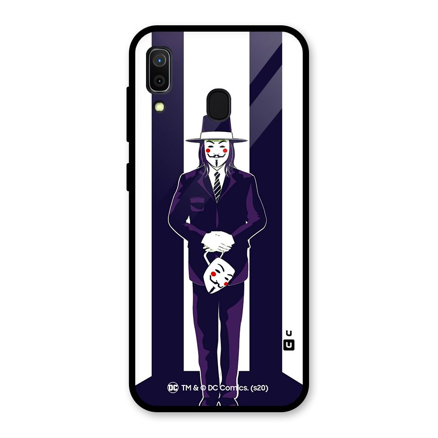Vendetta Gentleman Holding Mask Illustration Glass Back Case for Galaxy A30