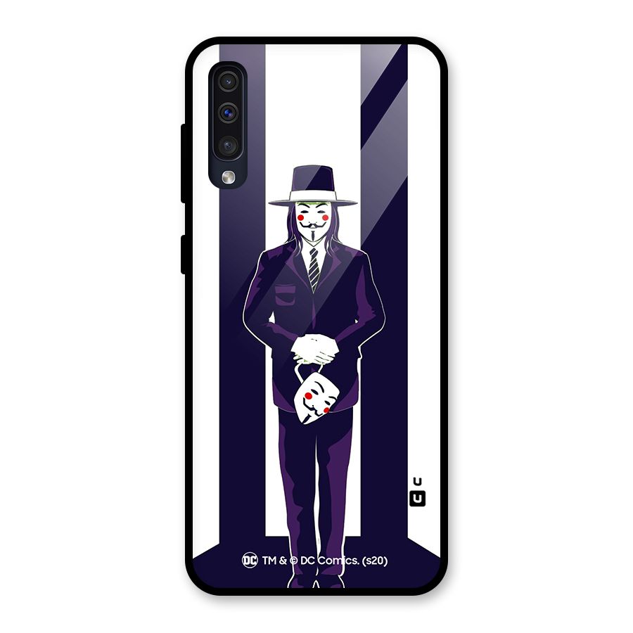 Vendetta Gentleman Holding Mask Illustration Glass Back Case for Galaxy A50s