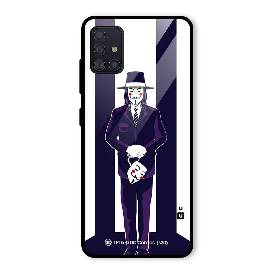 Vendetta Gentleman Holding Mask Illustration Glass Back Case for Galaxy A51