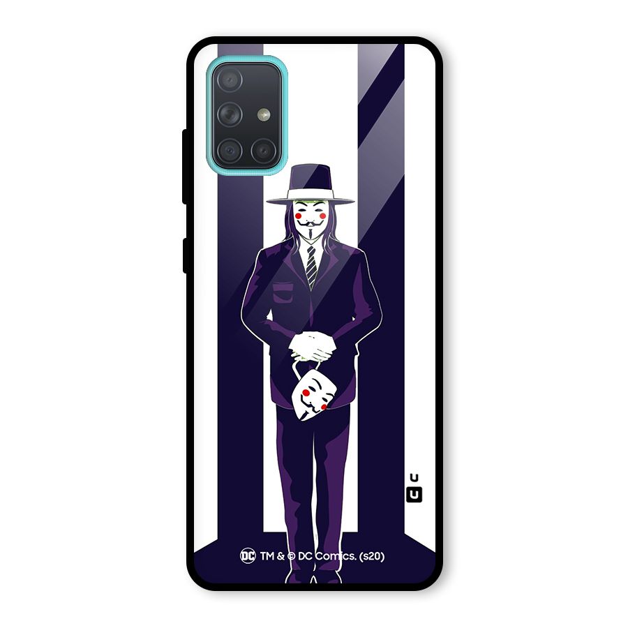 Vendetta Gentleman Holding Mask Illustration Glass Back Case for Galaxy A71