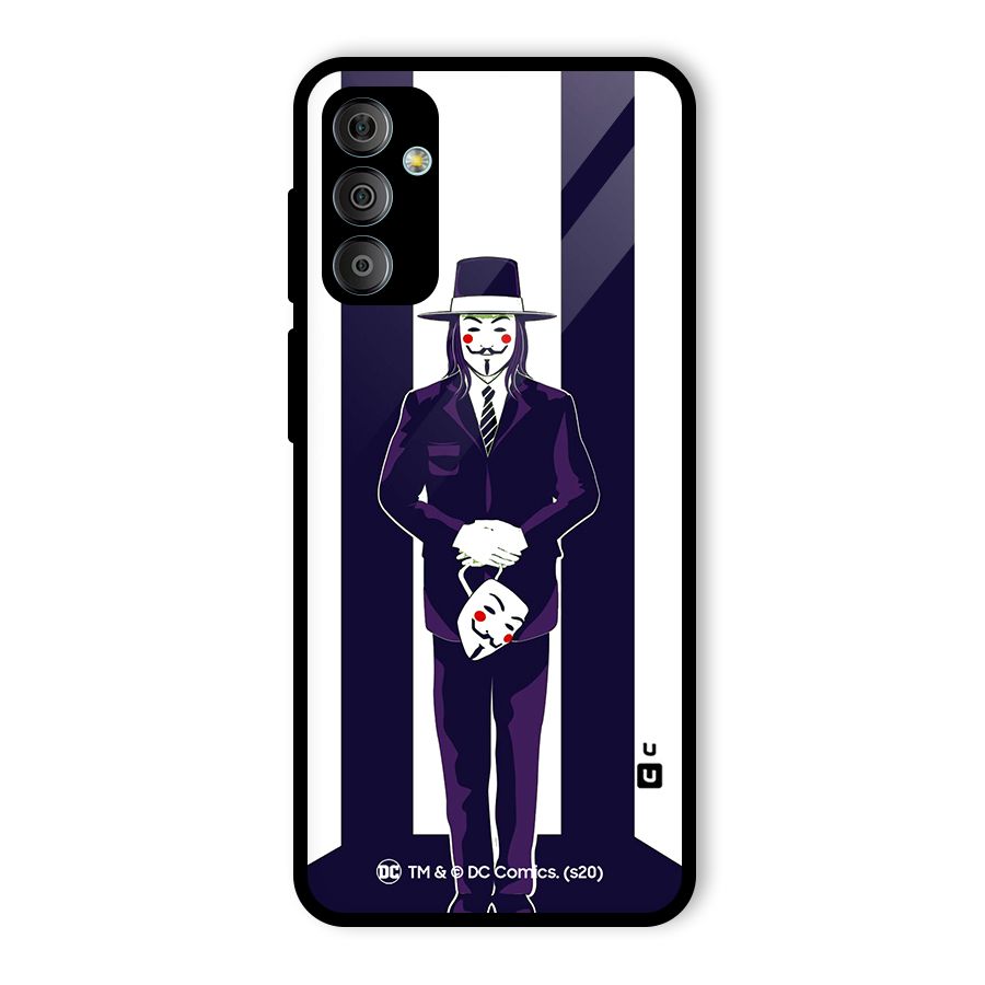 Vendetta Gentleman Holding Mask Illustration Glass Back Case for Galaxy F23