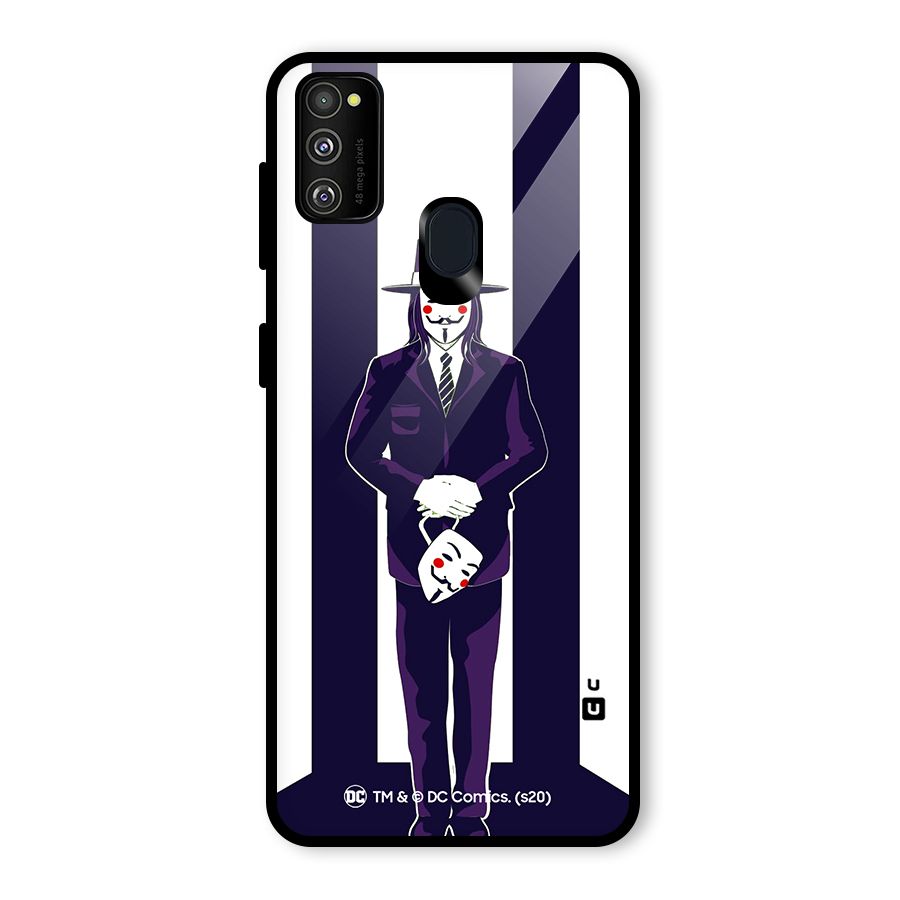 Vendetta Gentleman Holding Mask Illustration Glass Back Case for Galaxy M30s