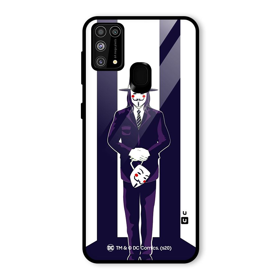 Vendetta Gentleman Holding Mask Illustration Glass Back Case for Galaxy M31