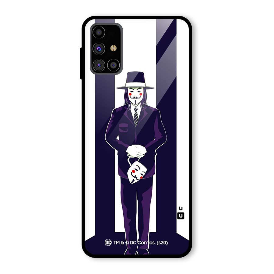 Vendetta Gentleman Holding Mask Illustration Glass Back Case for Galaxy M31s