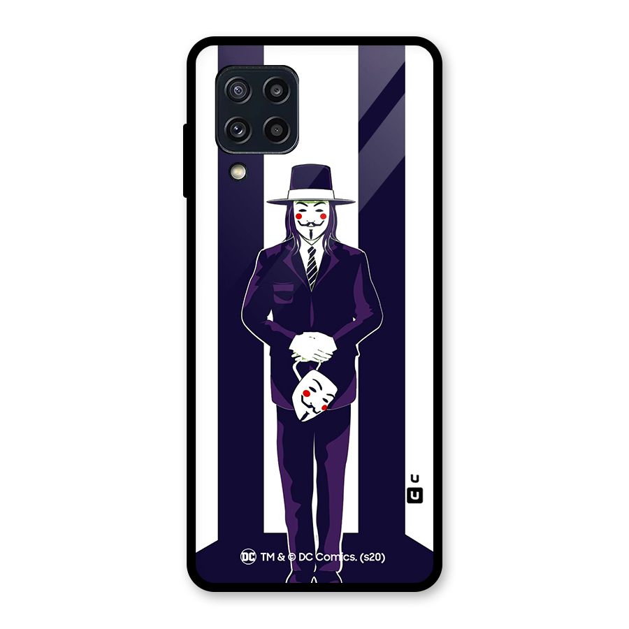 Vendetta Gentleman Holding Mask Illustration Glass Back Case for Galaxy M32