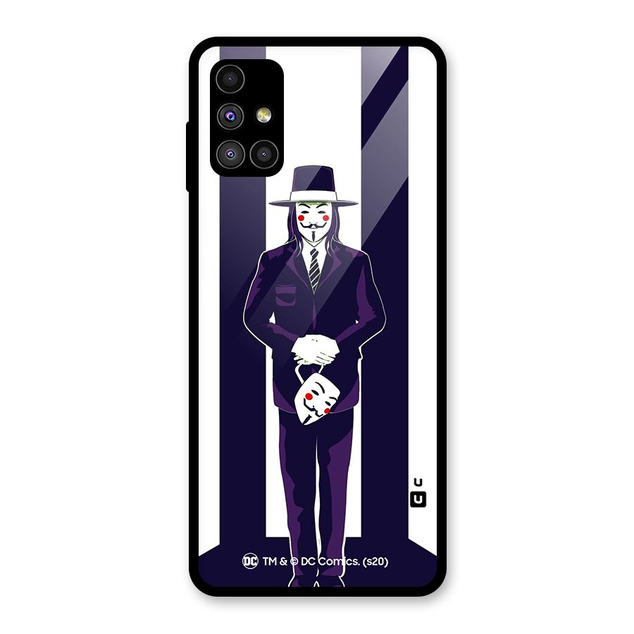 Vendetta Gentleman Holding Mask Illustration Glass Back Case for Galaxy M51