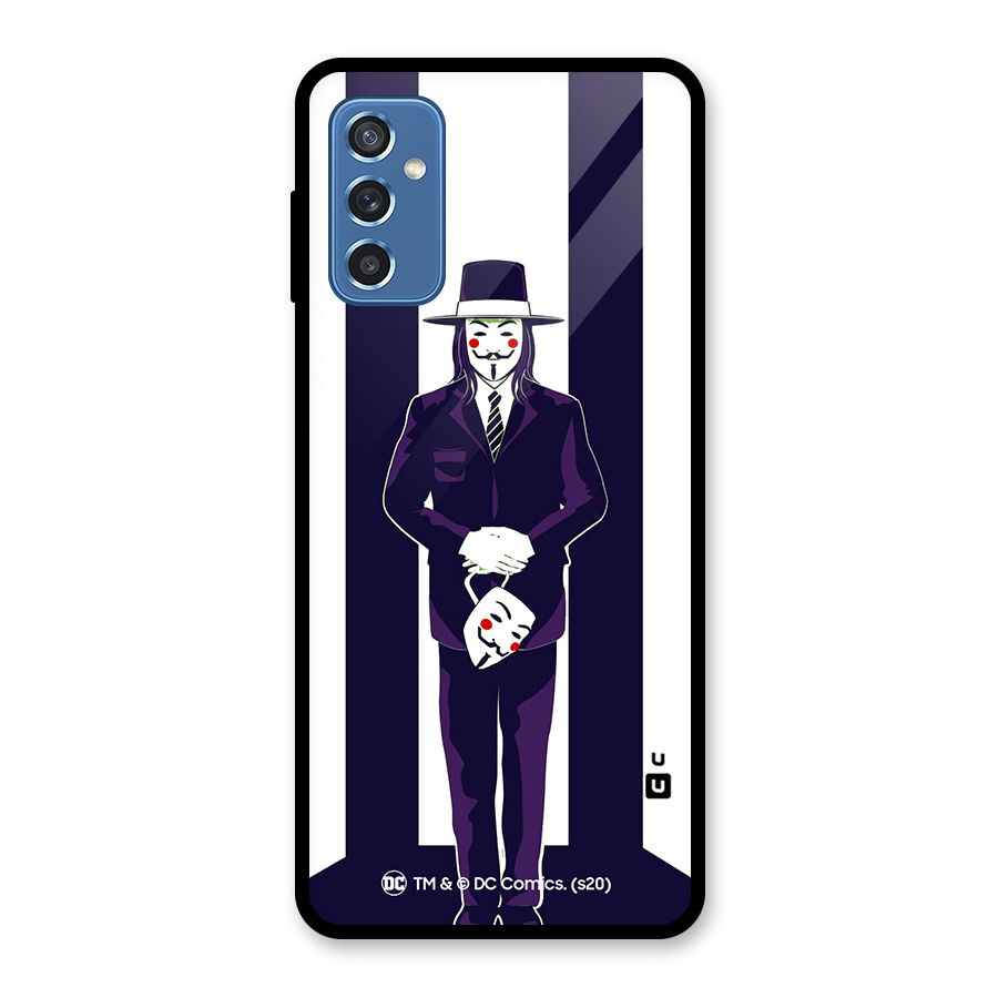 Vendetta Gentleman Holding Mask Illustration Glass Back Case for Galaxy M52 5G
