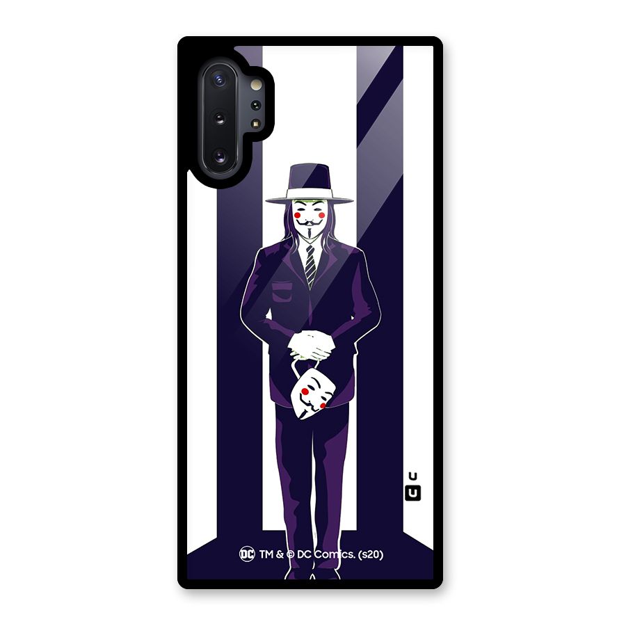 Vendetta Gentleman Holding Mask Illustration Glass Back Case for Galaxy Note 10 Plus