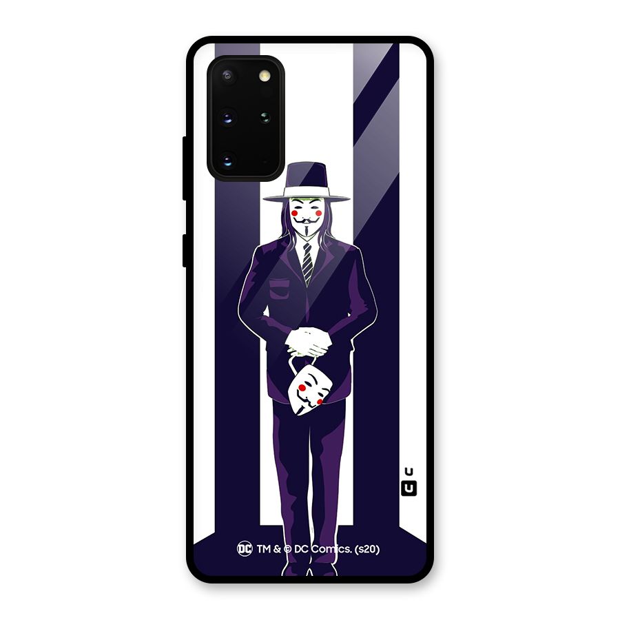 Vendetta Gentleman Holding Mask Illustration Glass Back Case for Galaxy S20 Plus