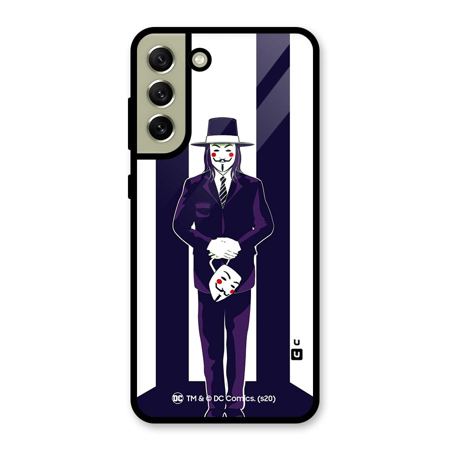 Vendetta Gentleman Holding Mask Illustration Glass Back Case for Galaxy S21 FE 5G