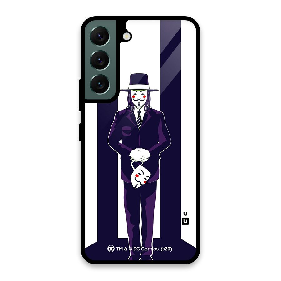 Vendetta Gentleman Holding Mask Illustration Glass Back Case for Galaxy S22 5G