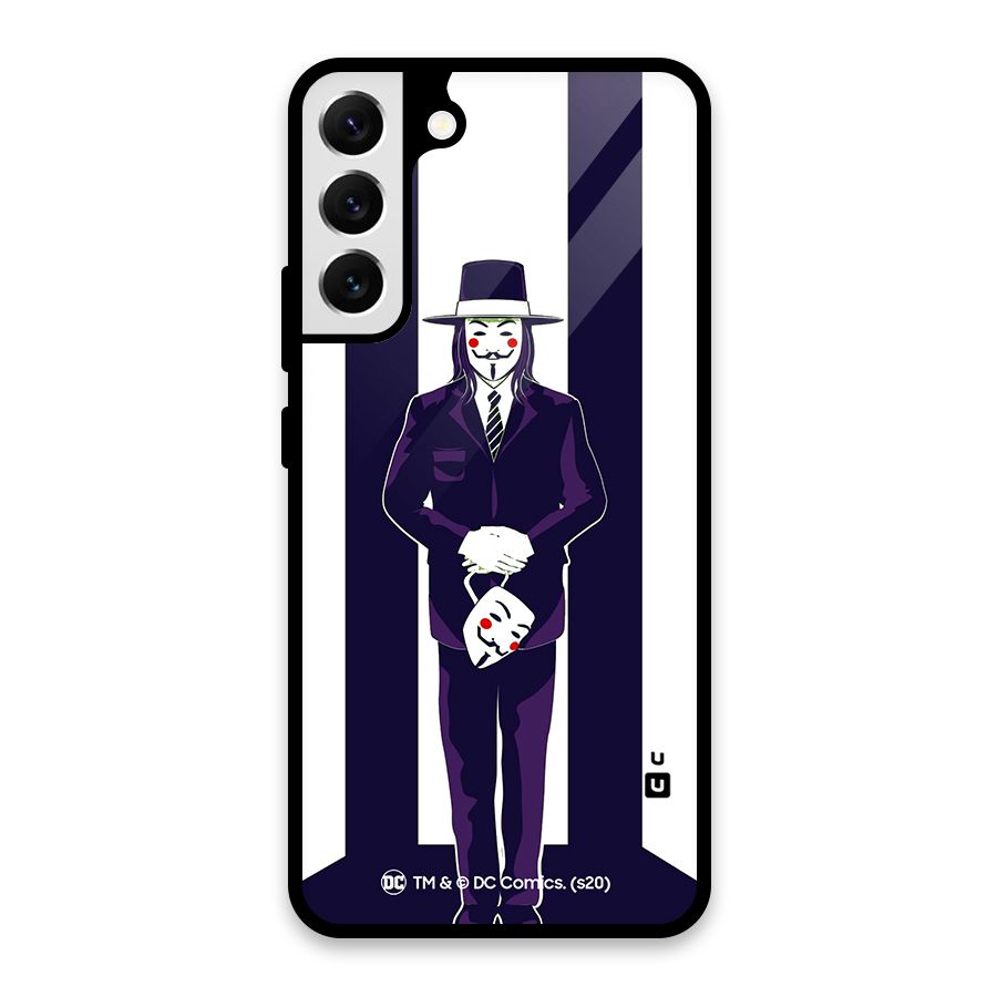 Vendetta Gentleman Holding Mask Illustration Glass Back Case for Galaxy S22 Plus 5G