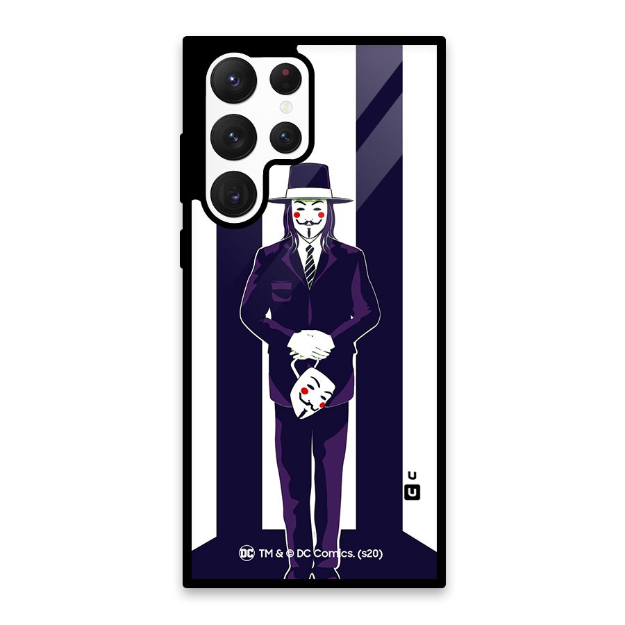 Vendetta Gentleman Holding Mask Illustration Glass Back Case for Galaxy S22 Ultra 5G