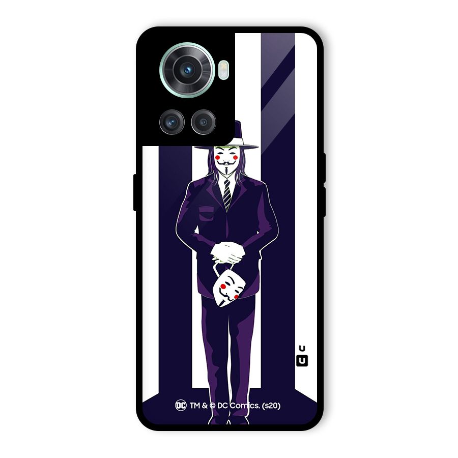 Vendetta Gentleman Holding Mask Illustration Glass Back Case for OnePlus 10R