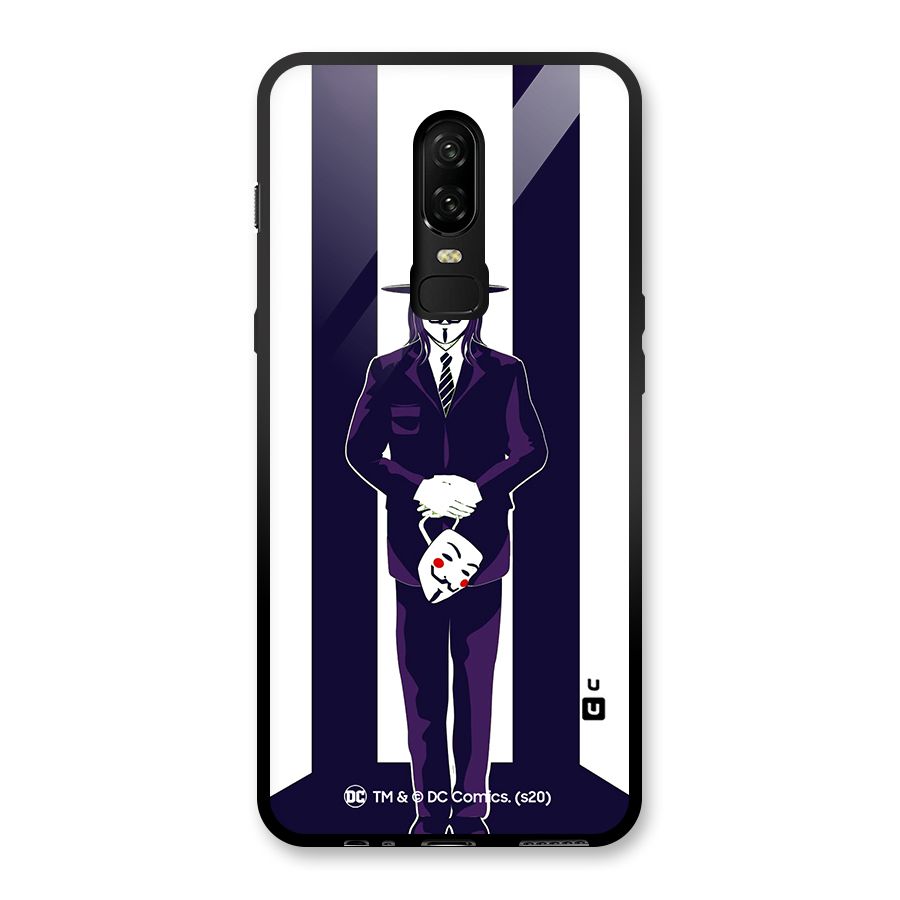 Vendetta Gentleman Holding Mask Illustration Glass Back Case for OnePlus 6