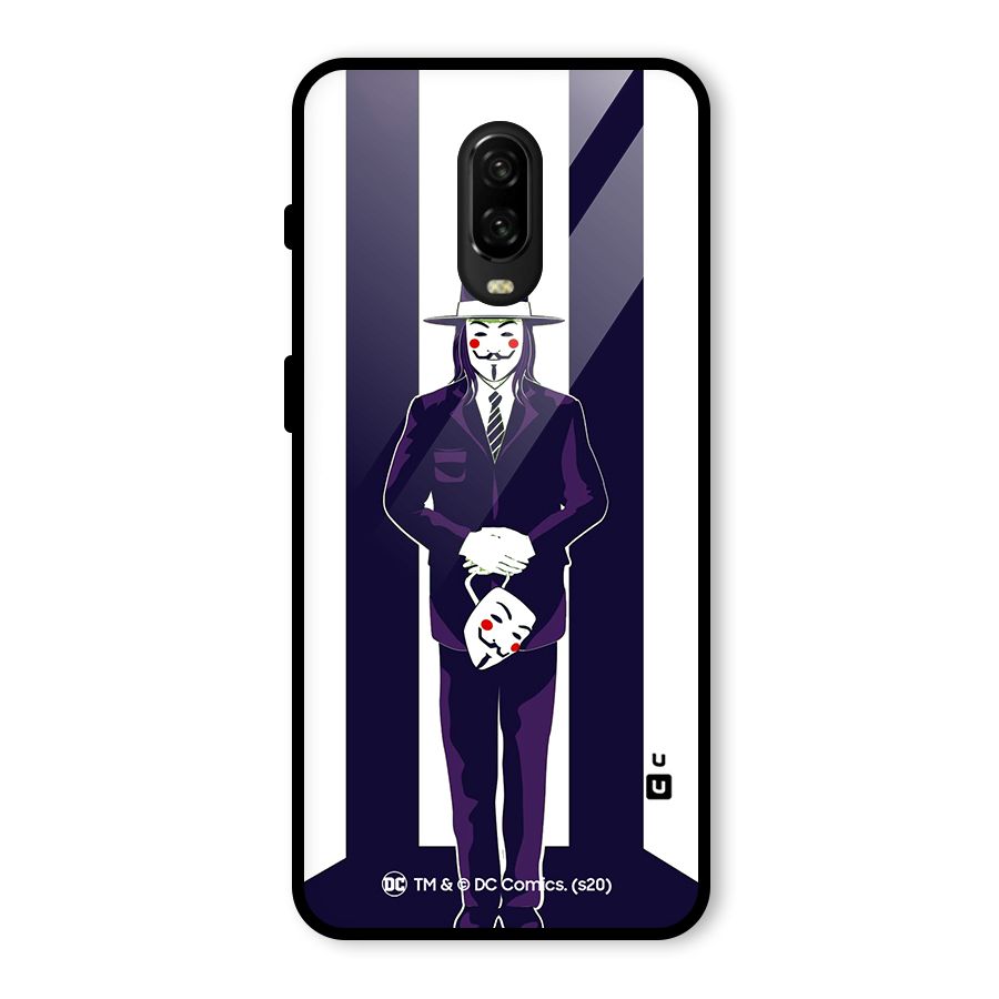 Vendetta Gentleman Holding Mask Illustration Glass Back Case for OnePlus 6T