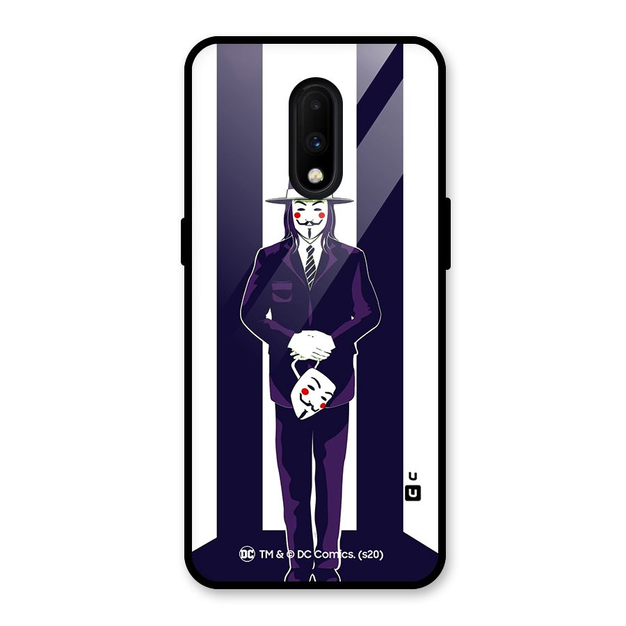 Vendetta Gentleman Holding Mask Illustration Glass Back Case for OnePlus 7
