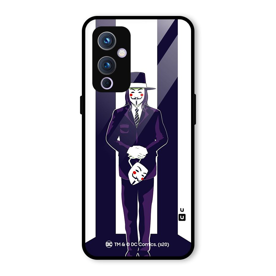 Vendetta Gentleman Holding Mask Illustration Glass Back Case for OnePlus 9
