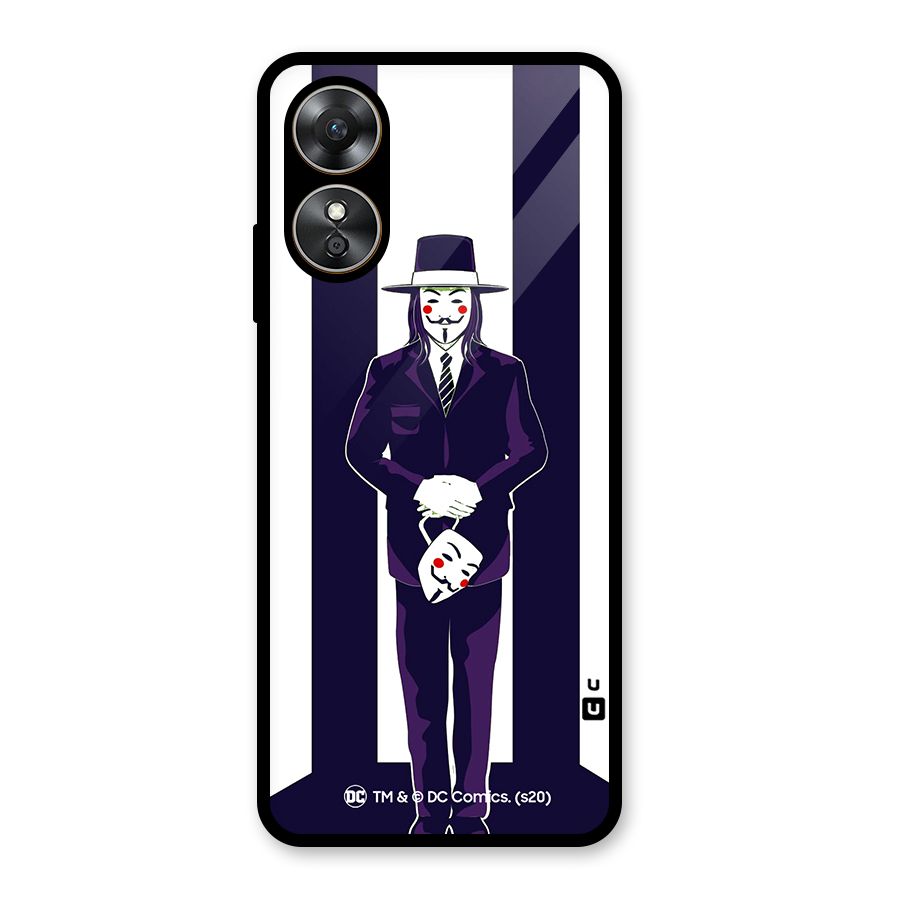 Vendetta Gentleman Holding Mask Illustration Glass Back Case for Oppo A17