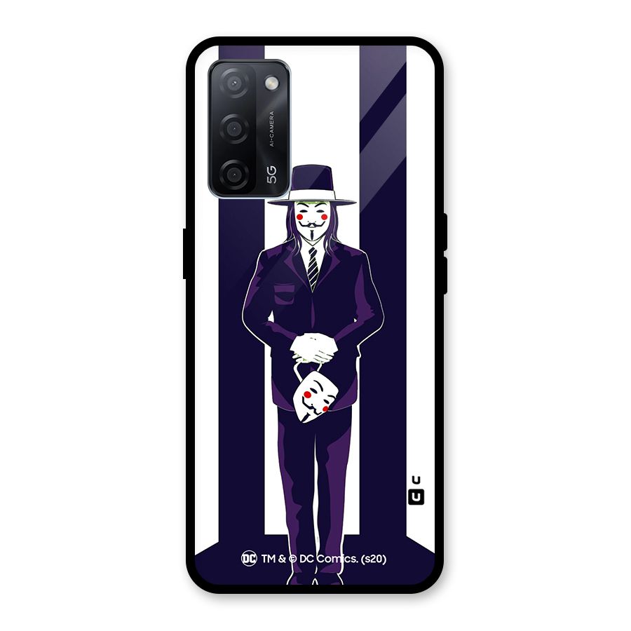 Vendetta Gentleman Holding Mask Illustration Glass Back Case for Oppo A53s 5G