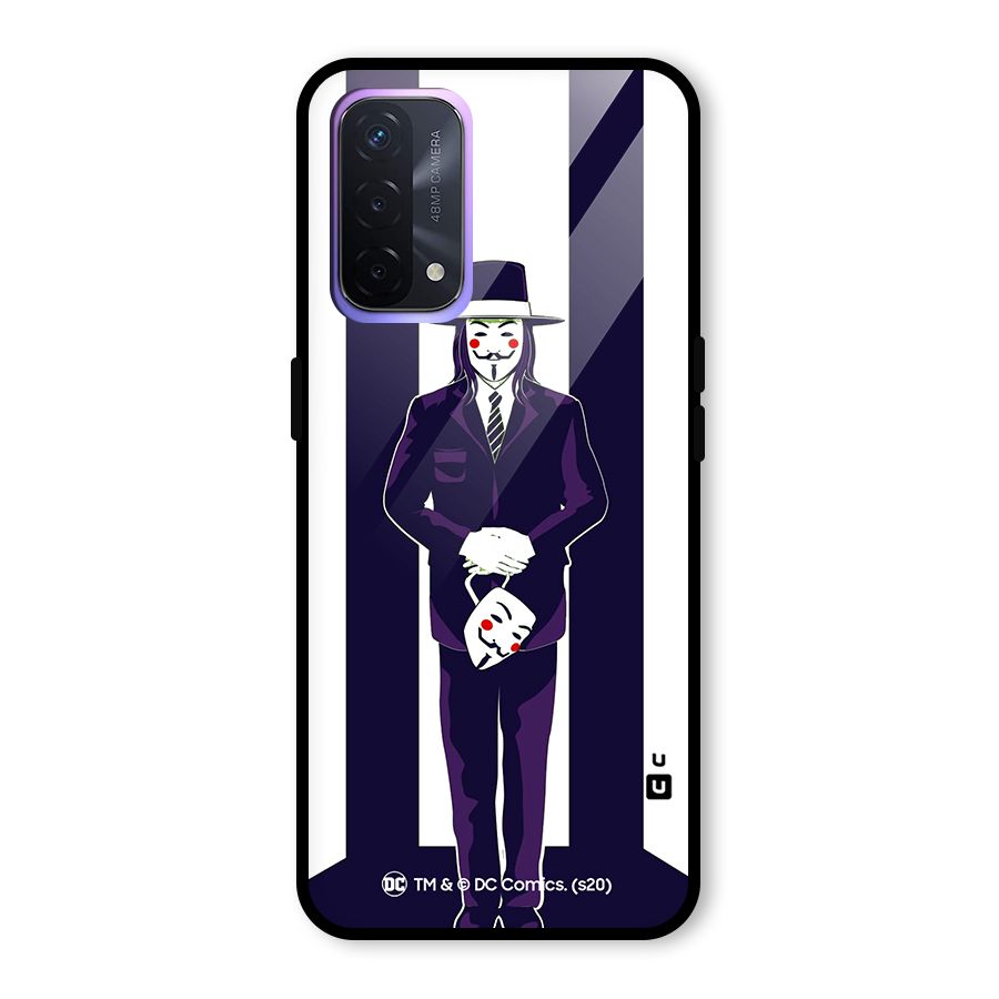 Vendetta Gentleman Holding Mask Illustration Glass Back Case for Oppo A74 5G