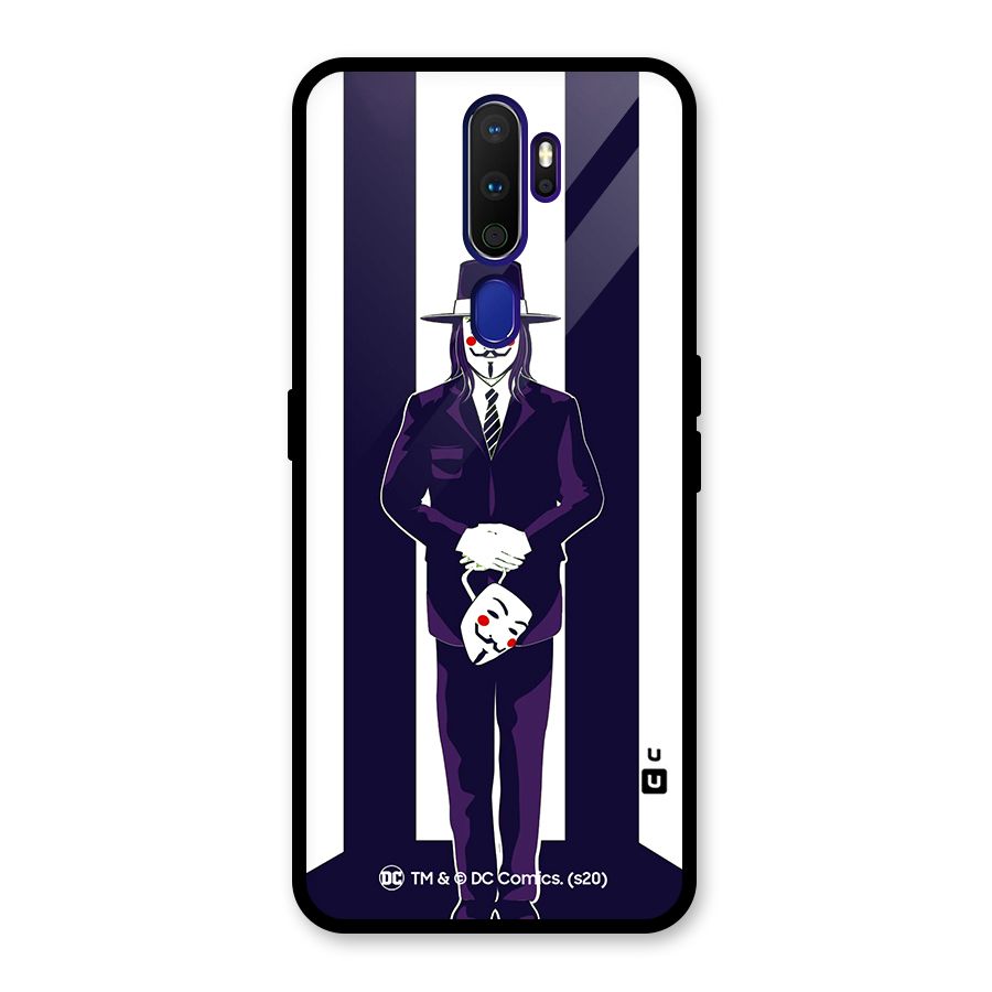 Vendetta Gentleman Holding Mask Illustration Glass Back Case for Oppo A9 (2020)
