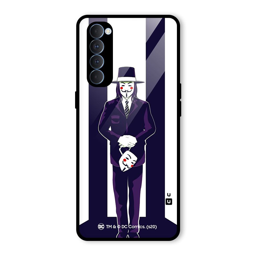Vendetta Gentleman Holding Mask Illustration Glass Back Case for Oppo Reno4 Pro
