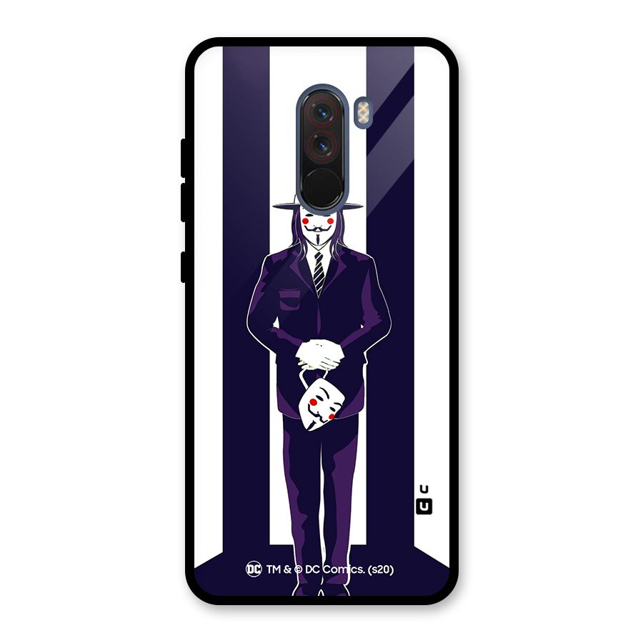 Vendetta Gentleman Holding Mask Illustration Glass Back Case for Poco F1