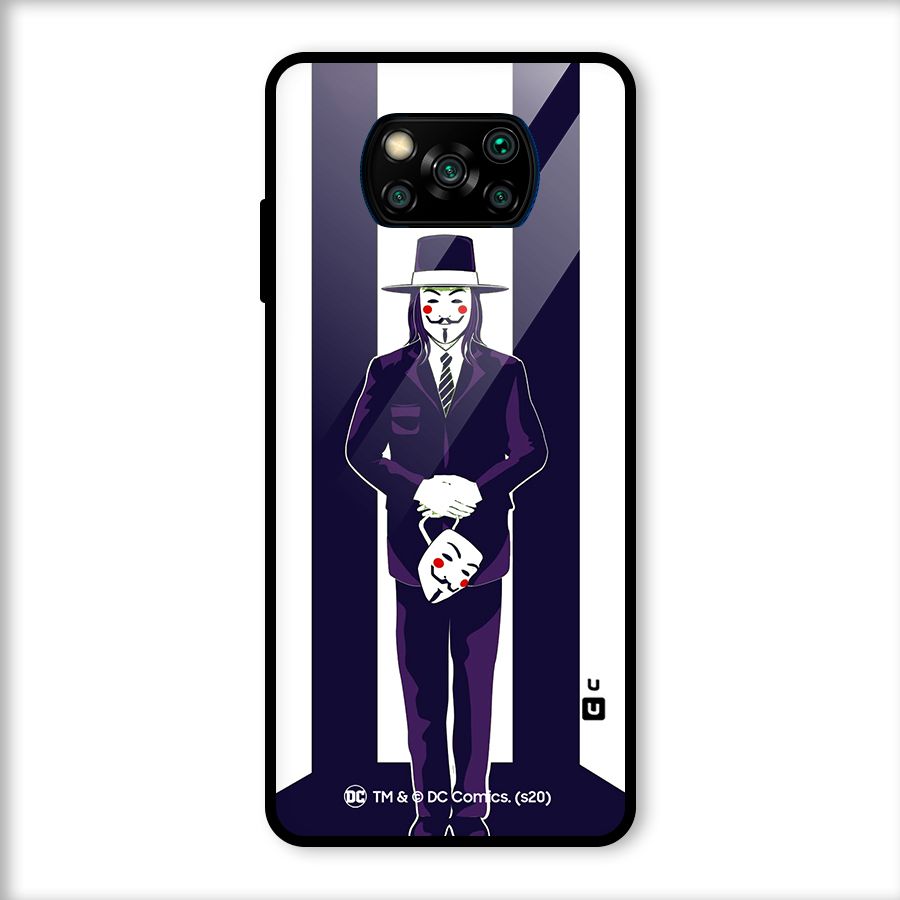 Vendetta Gentleman Holding Mask Illustration Glass Back Case for Poco X3