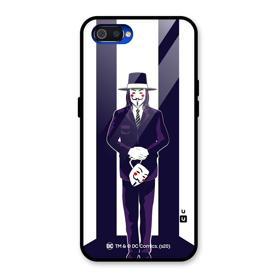 Vendetta Gentleman Holding Mask Illustration Glass Back Case for Realme C2
