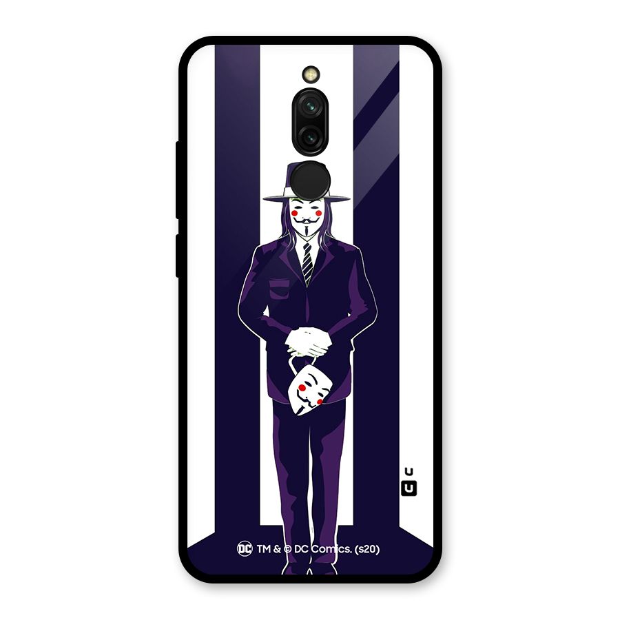 Vendetta Gentleman Holding Mask Illustration Glass Back Case for Redmi 8