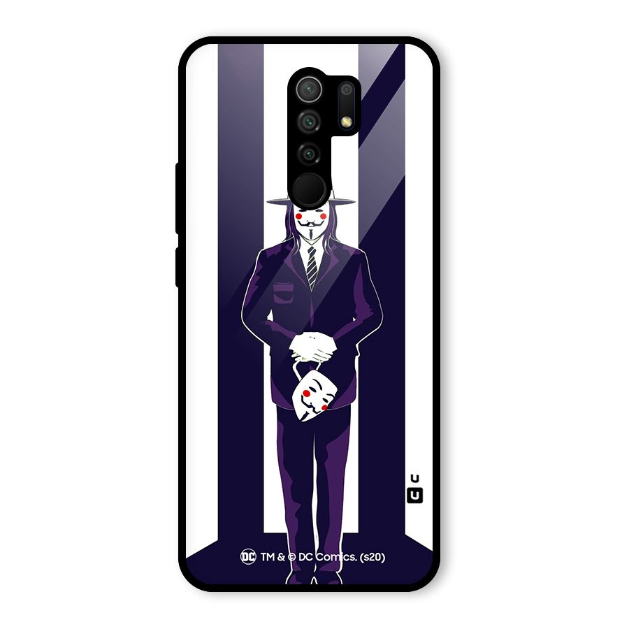 Vendetta Gentleman Holding Mask Illustration Glass Back Case for Redmi 9 Prime