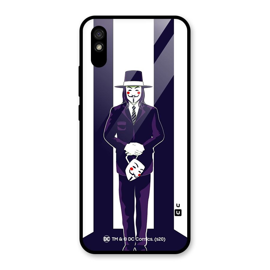 Vendetta Gentleman Holding Mask Illustration Glass Back Case for Redmi 9i
