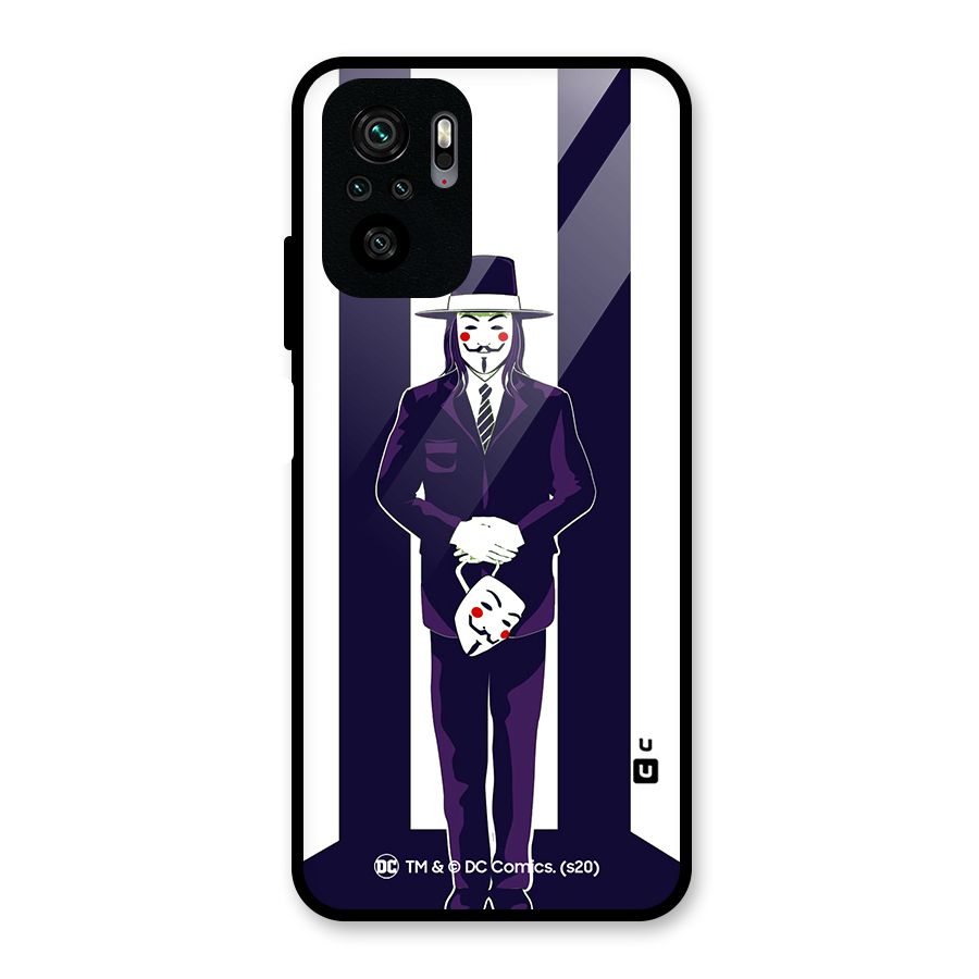 Vendetta Gentleman Holding Mask Illustration Glass Back Case for Redmi Note 10S